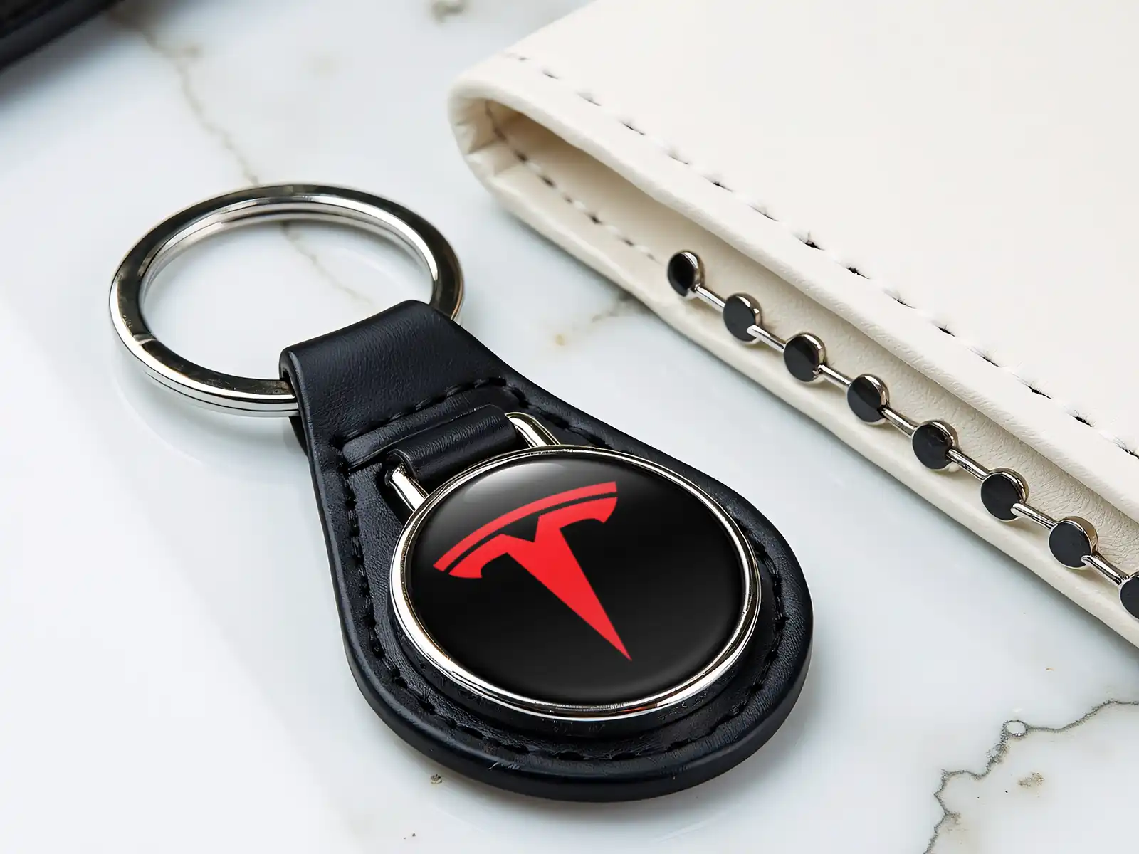 Tesla Bolso Llave Cuero Duradero Brillo Borde Premium